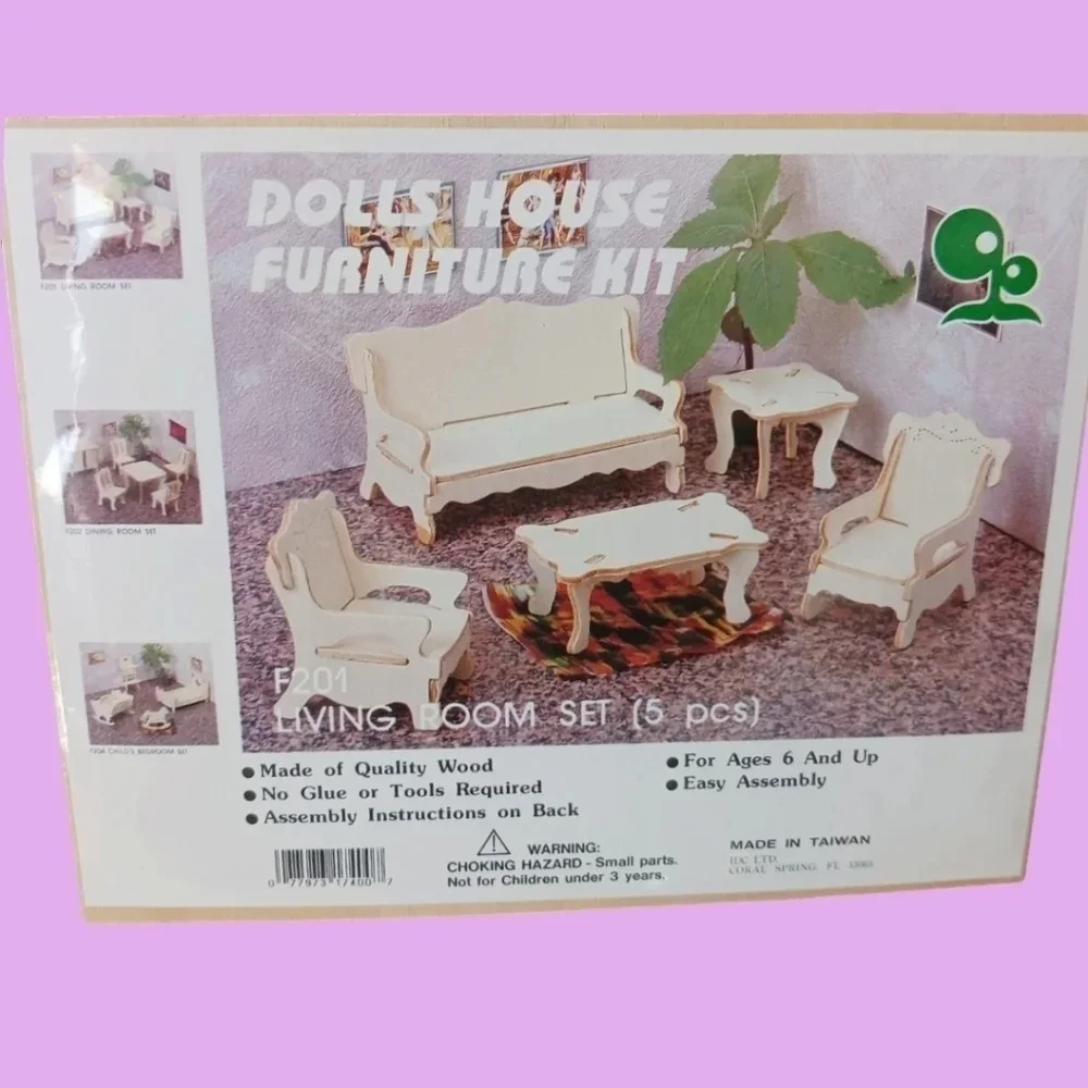 Dollhouse furniture craft kit wooden miniature living room set of 5